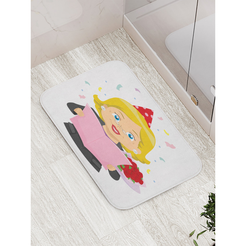 Woman Reading Note Bath Mat