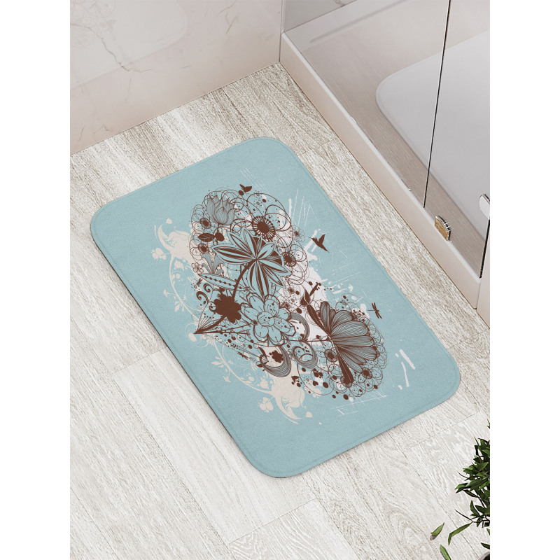 Heart Shape with Dragonflies Bath Mat