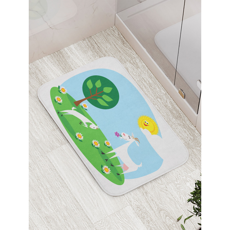 Baby Goat Playing Meadow Bath Mat