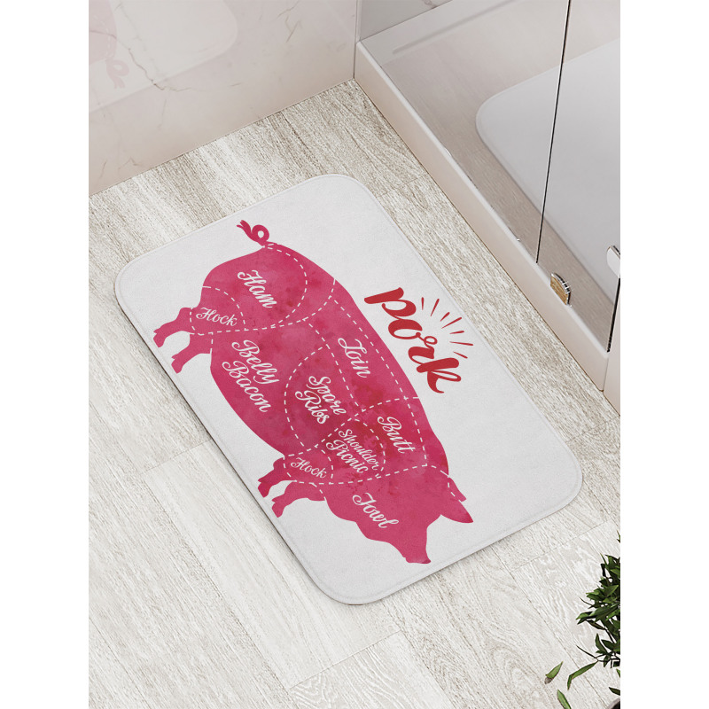 Cutting Pig Meat Diagram Bath Mat