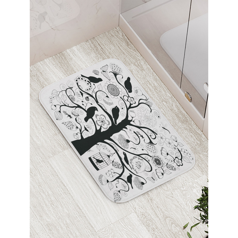 Tree Flowers Birds Bath Mat