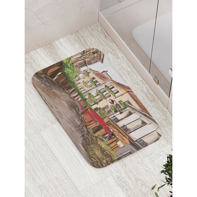 Romantic Patio Scene Sketch Bath Mat