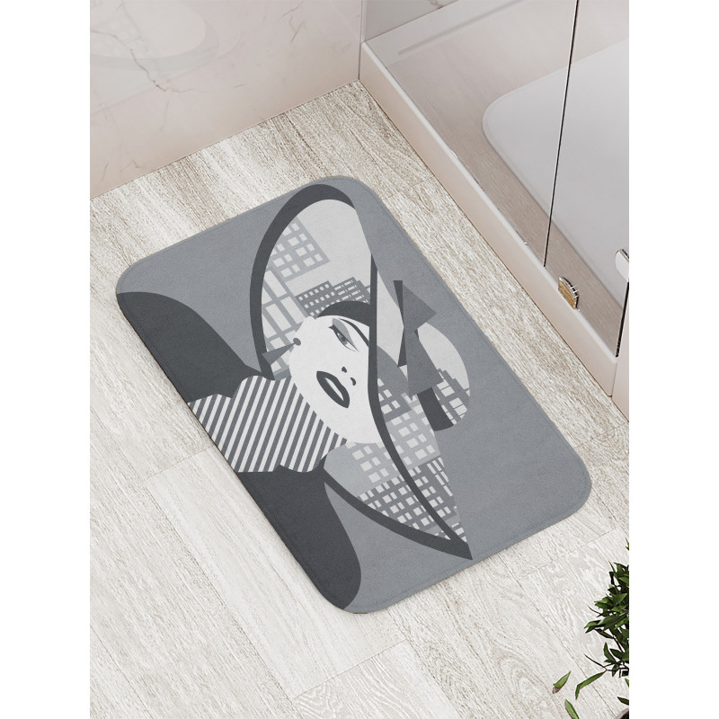 City Silhouette and Lady Art Bath Mat