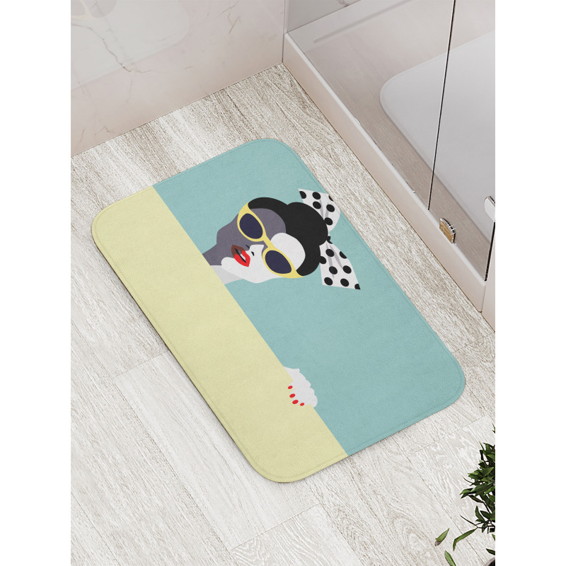 Retro Pop Art Young Woman Bath Mat