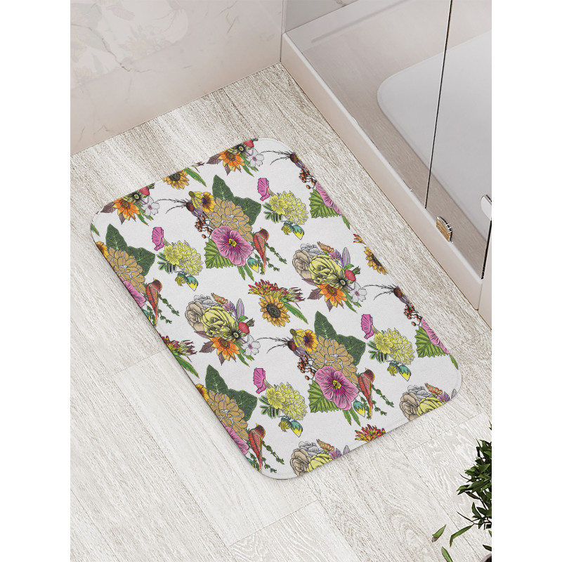 Leaves and Sunflowers Bath Mat
