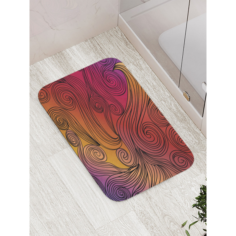 Doodle Waves with Stripes Bath Mat