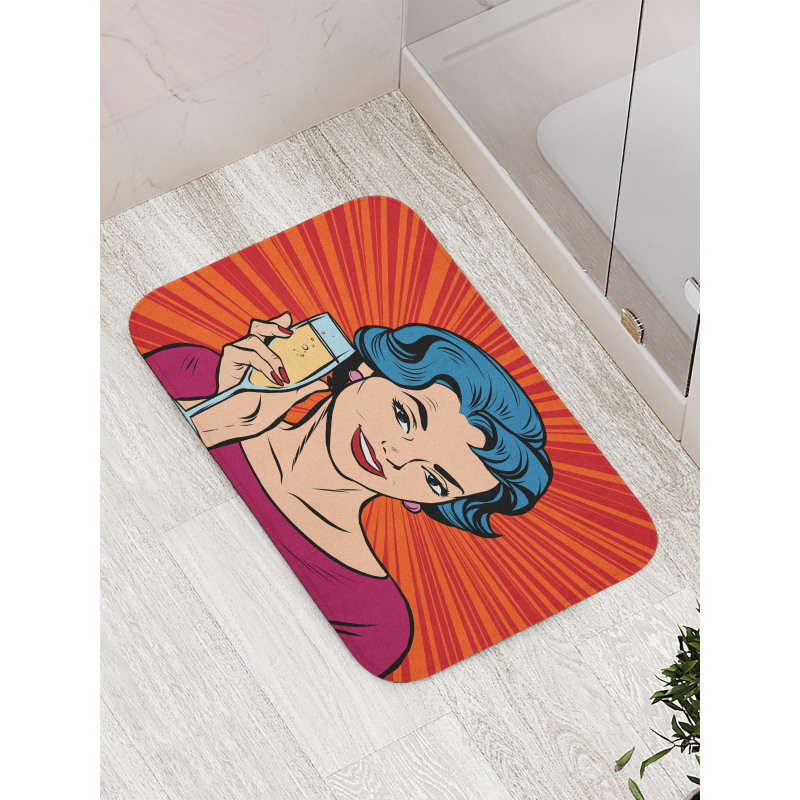 Girl Toasting Champagne Bath Mat