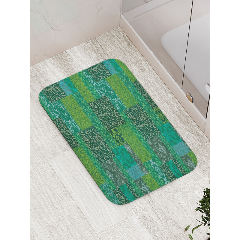 Curly Ornaments in Squares Bath Mat