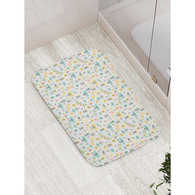 Winged Insects Flowers Bath Mat