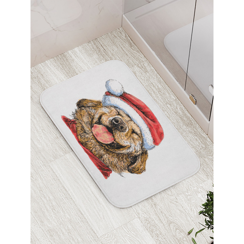 Funny Terrier Smiling Xmas Bath Mat