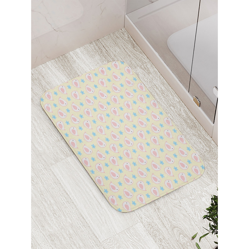 Cartoon Birds with Flowers Bath Mat