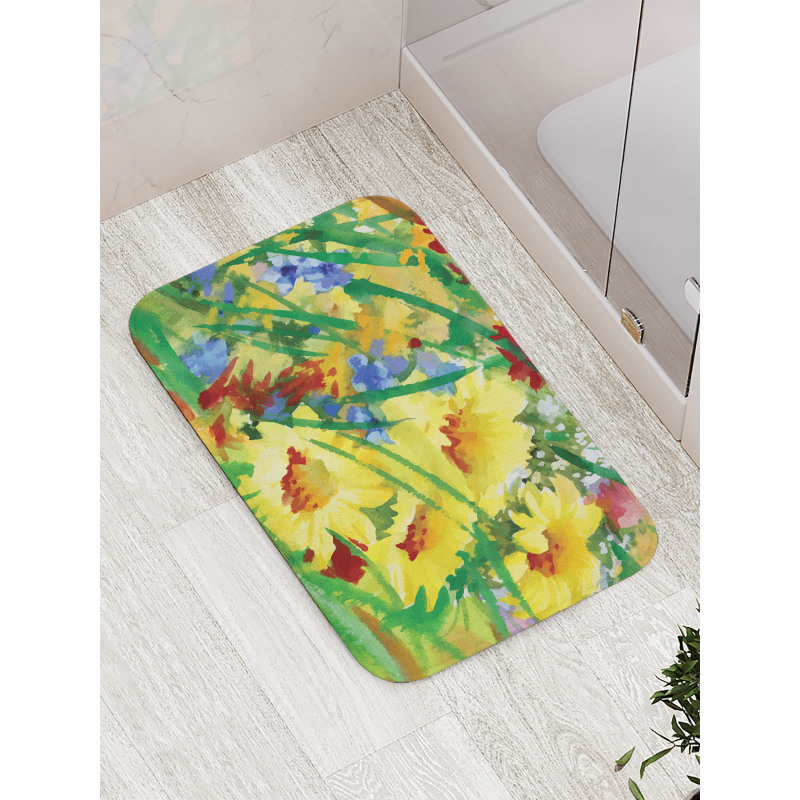Watercolor Flower Field Bath Mat