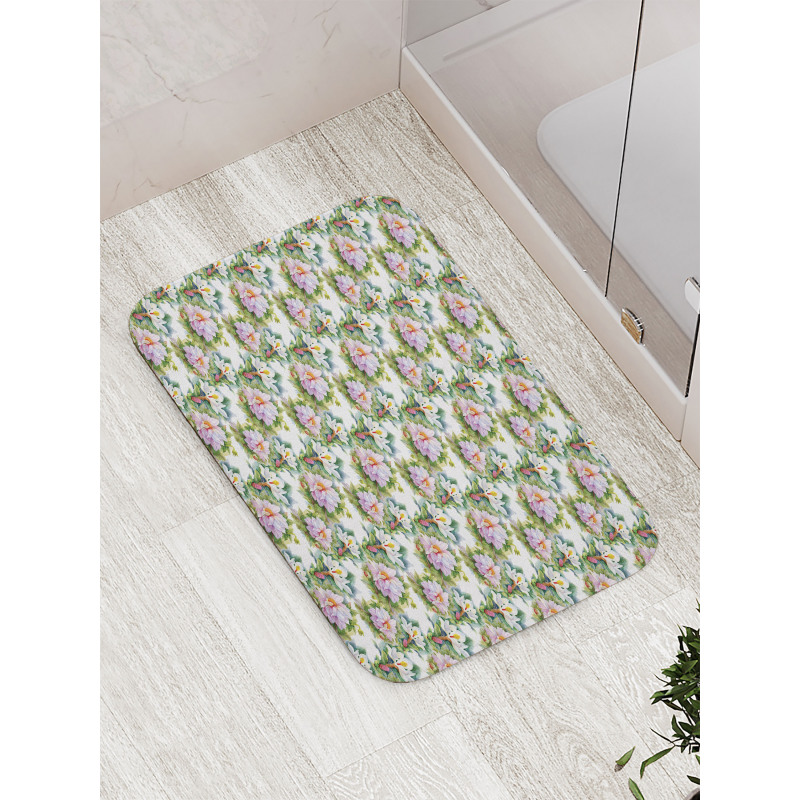 Aquarelle Art Swirly Leaves Bath Mat