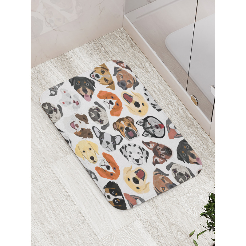 Faces of Various Dog Breeds Bath Mat