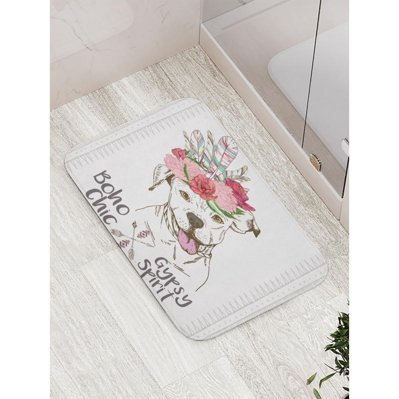 Dog in a Feather Headpiece Bath Mat