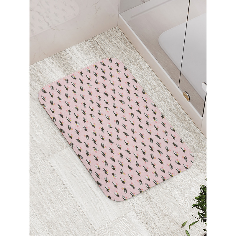 Cartoon Style Bees Bath Mat