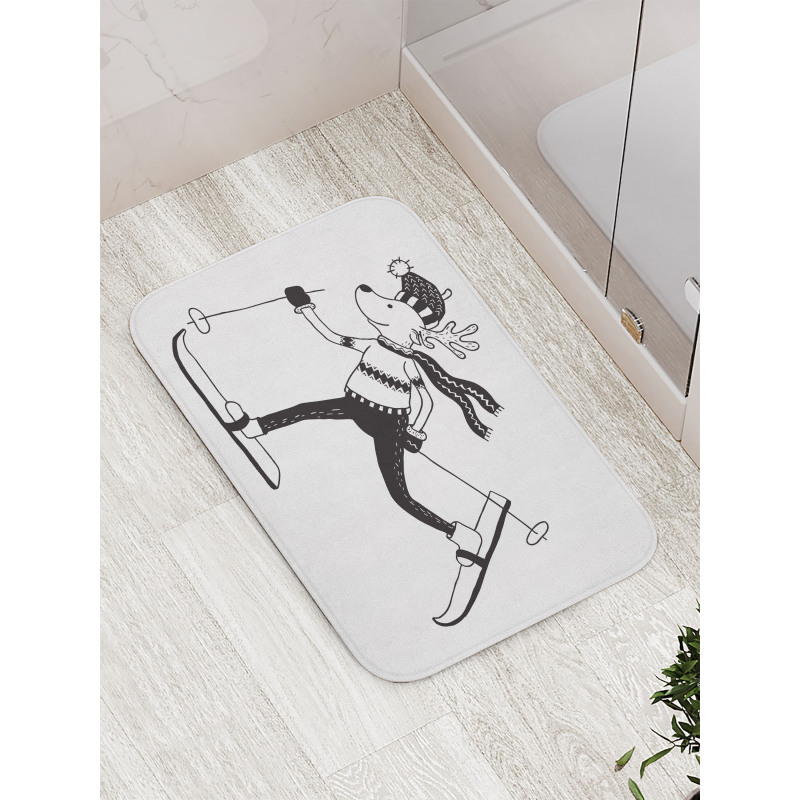 Skiing Funny Reindeer Bath Mat