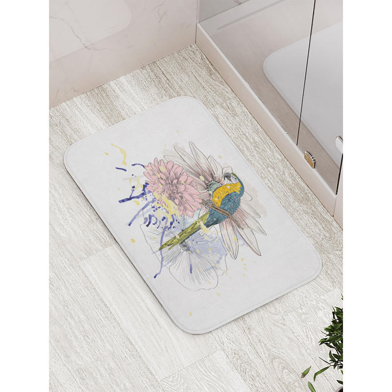 Parrot on Flower Bouquet Bath Mat