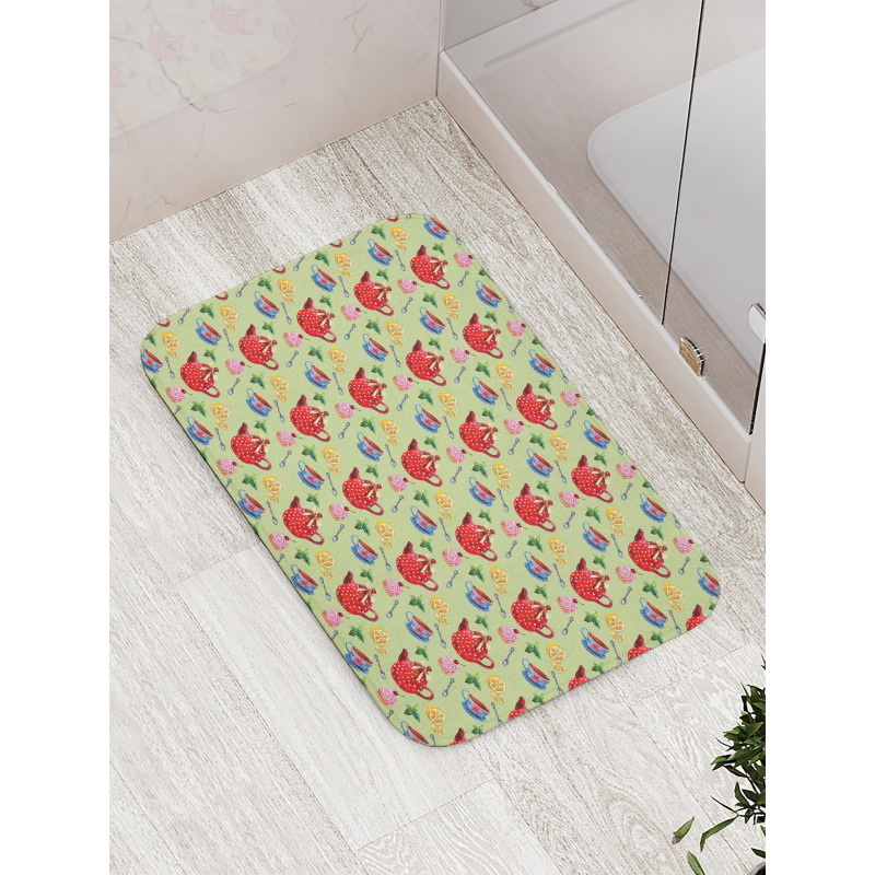 Teapots with Polka Dots Lemons Bath Mat