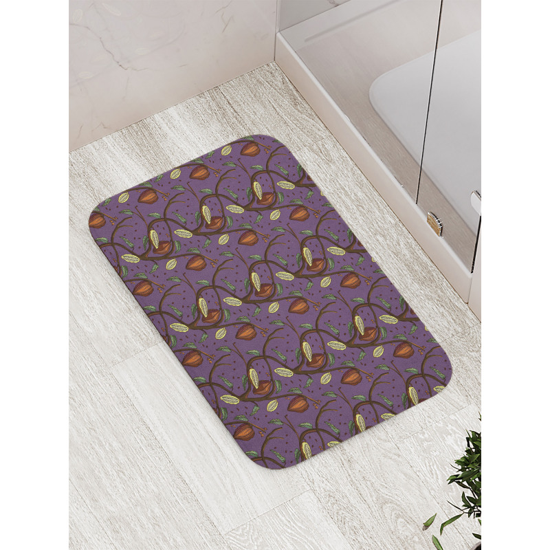 Cocoa Beans on Tree Branches Bath Mat