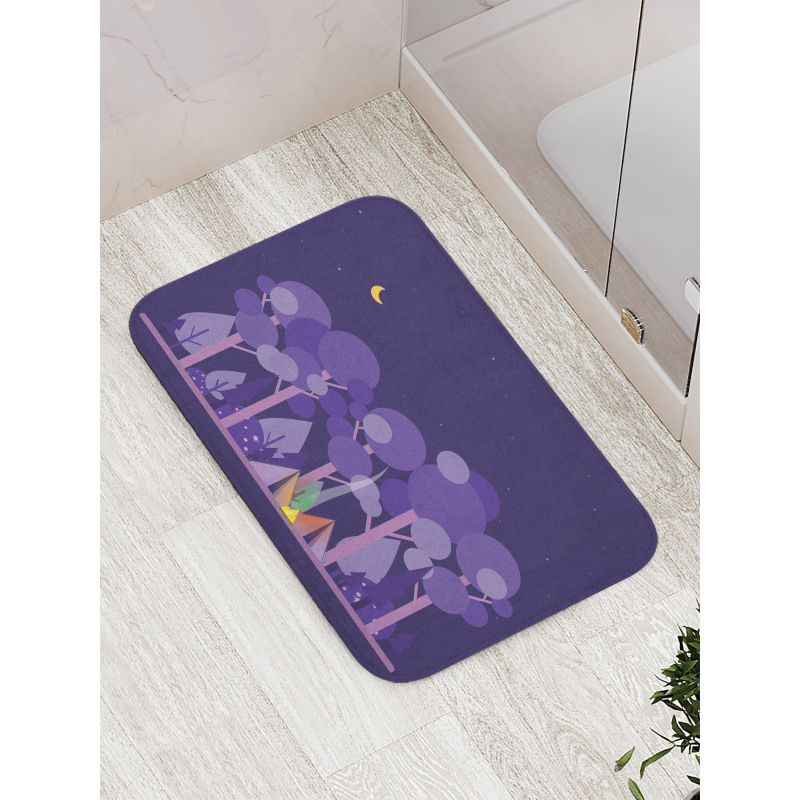 Night at Campsite Scene Bath Mat