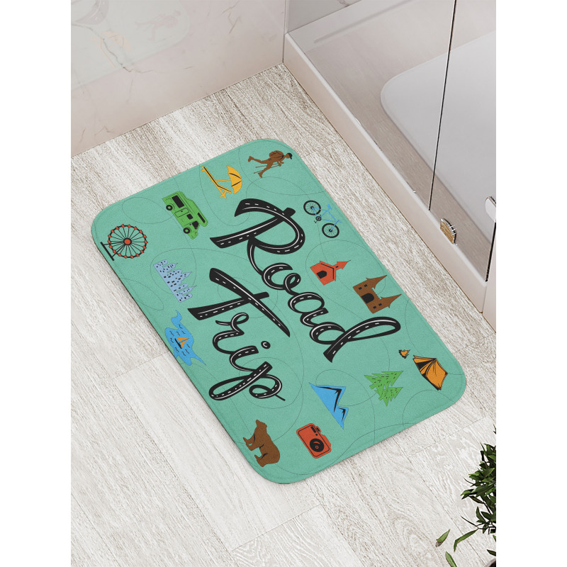 Road Trip Calligraphy with Map Bath Mat