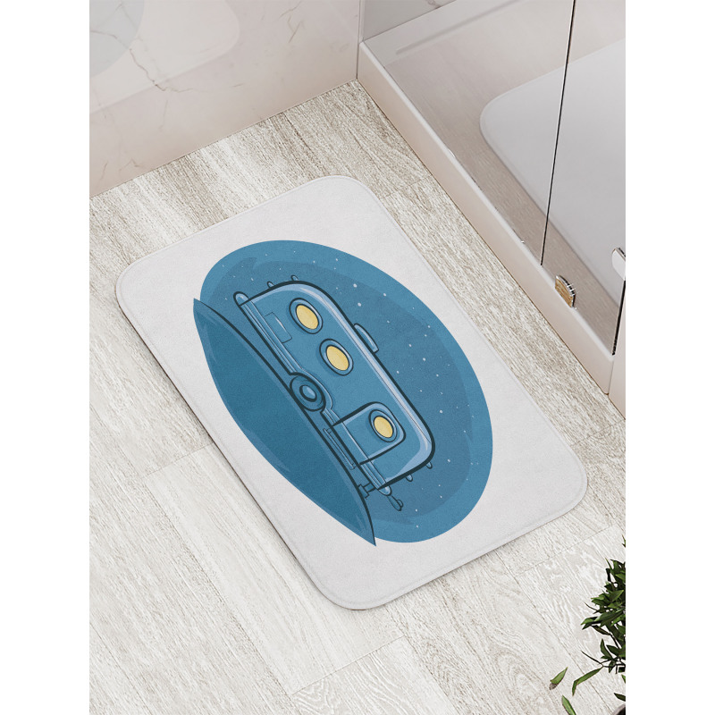 Cartoon Trailer at Night Stars Bath Mat