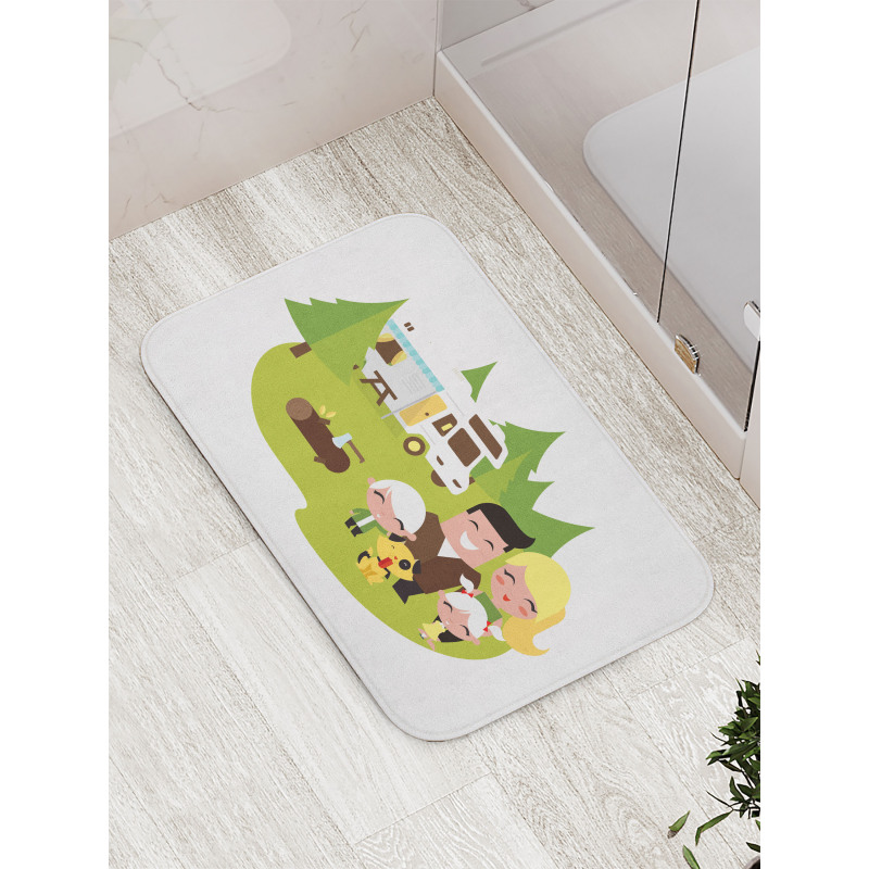 Happy Camper Family in Woods Bath Mat