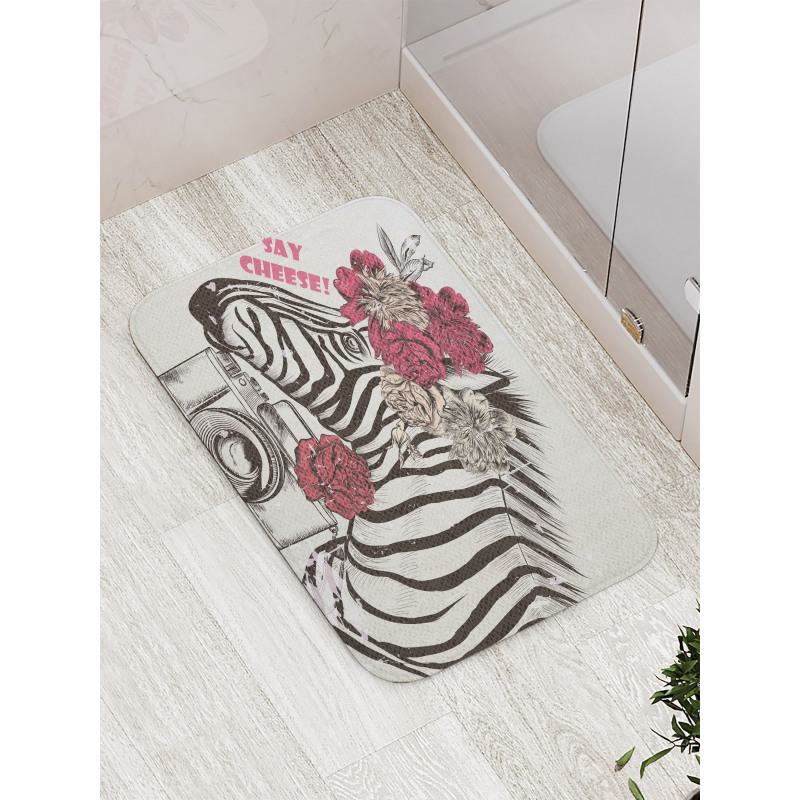 Zebra Head Say Cheese Words Bath Mat