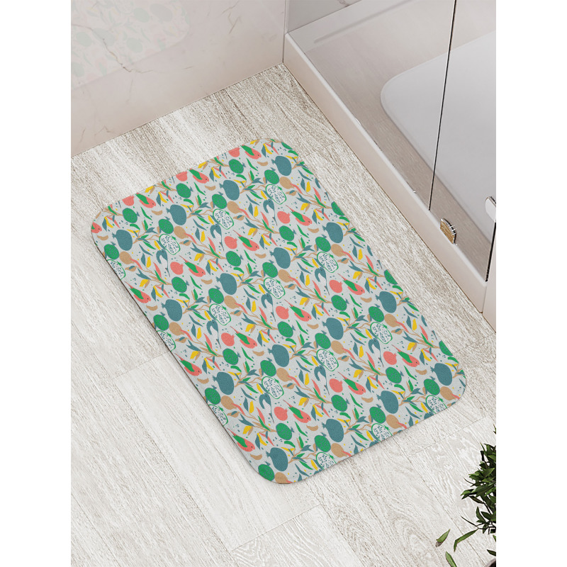 Blossoming Stalks and Birds Bath Mat