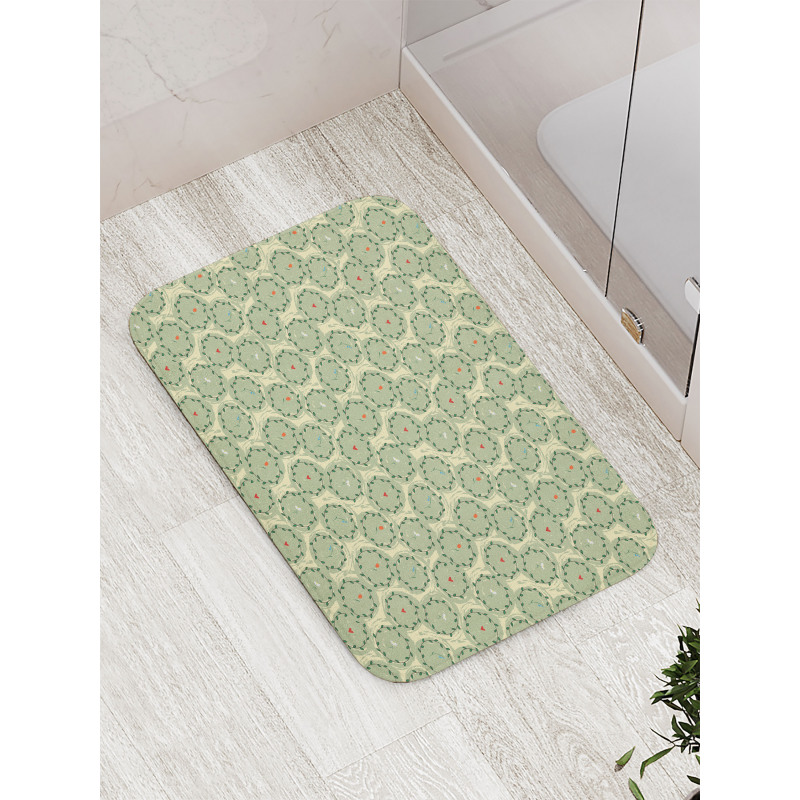 Leafy Circles with Flowers Bath Mat