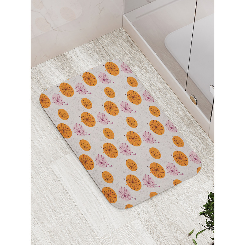 Pink Orange Spots Flowers Bath Mat