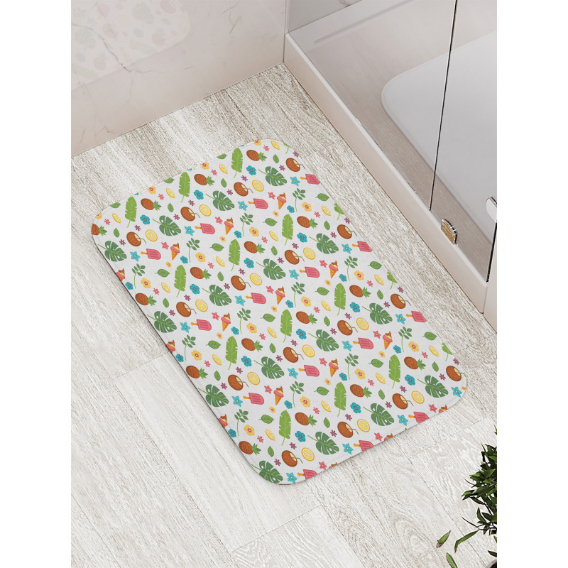 Ice Cream and Exotic Leaves Bath Mat