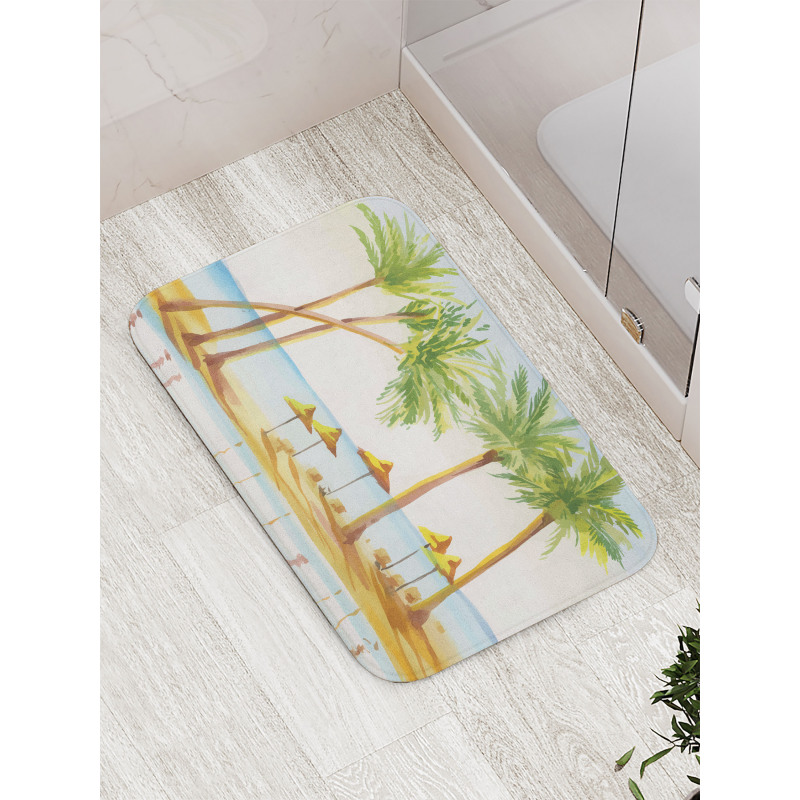Sandy Beach and Palm Trees Bath Mat