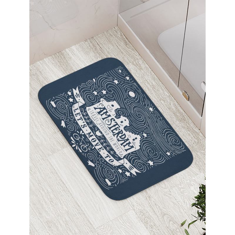 Travel Words with Stars Bath Mat