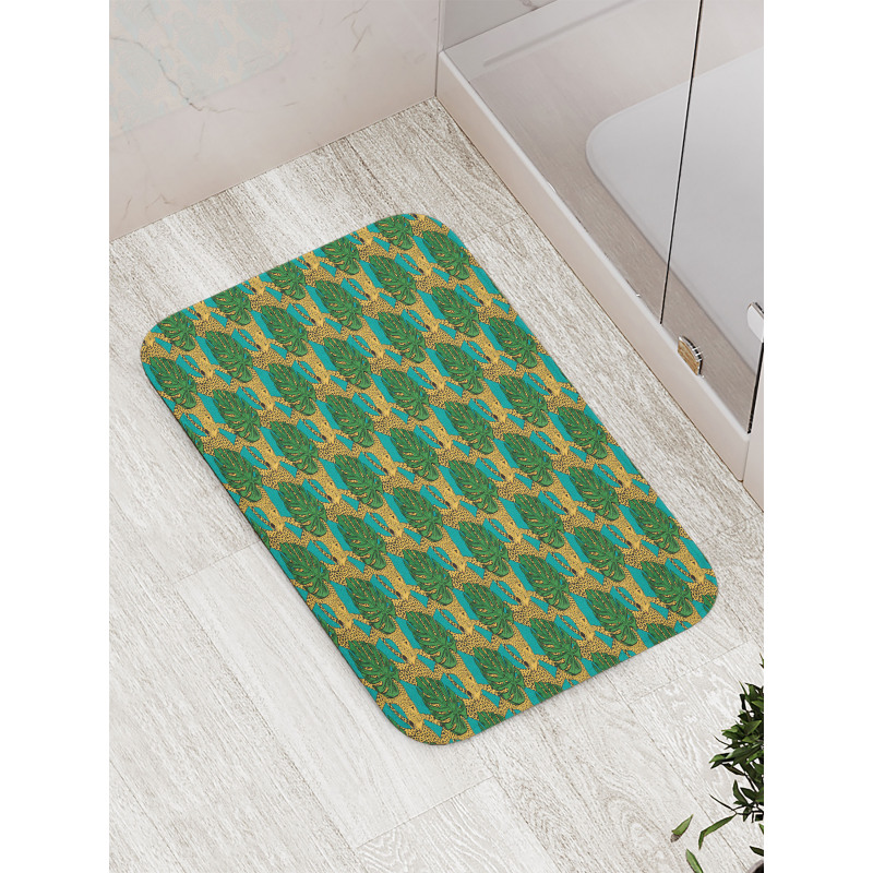 Animals and Monstera Leaves Bath Mat