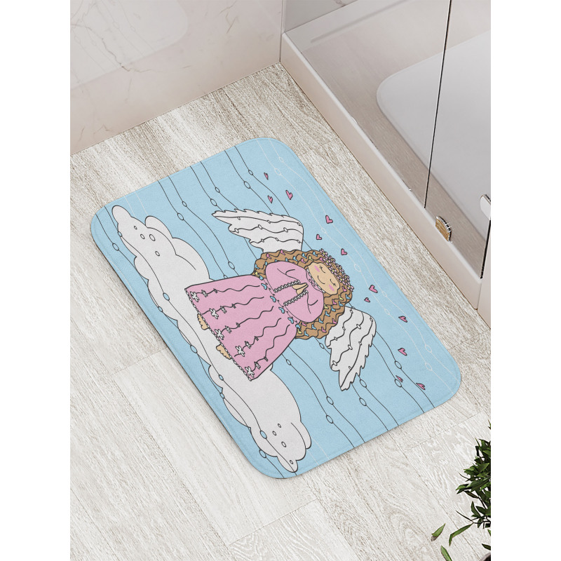 Doodle Girl on Cloud Bath Mat