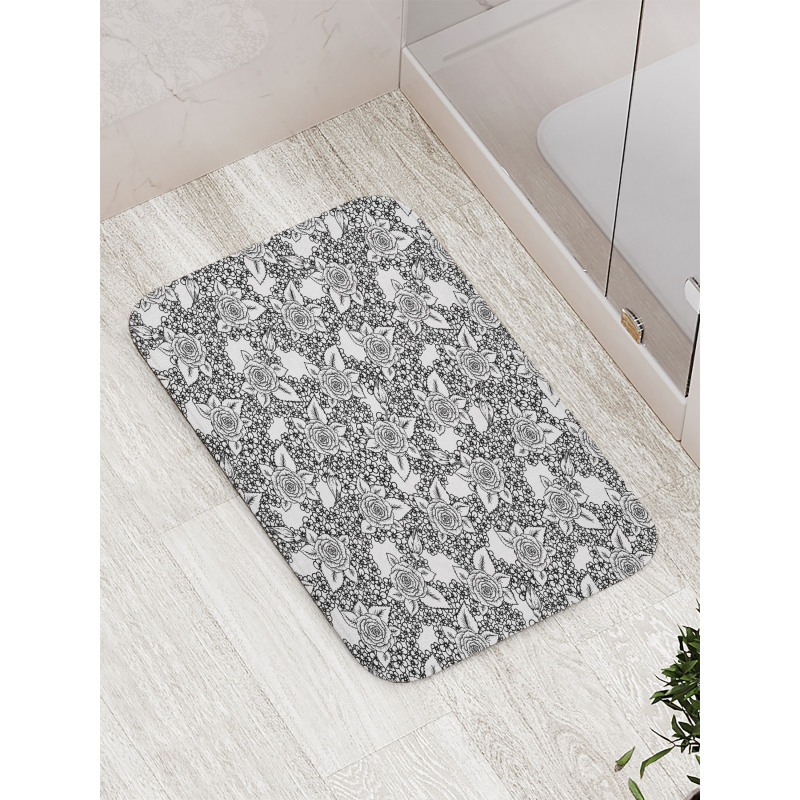 Monochrome Flora Romance Bath Mat