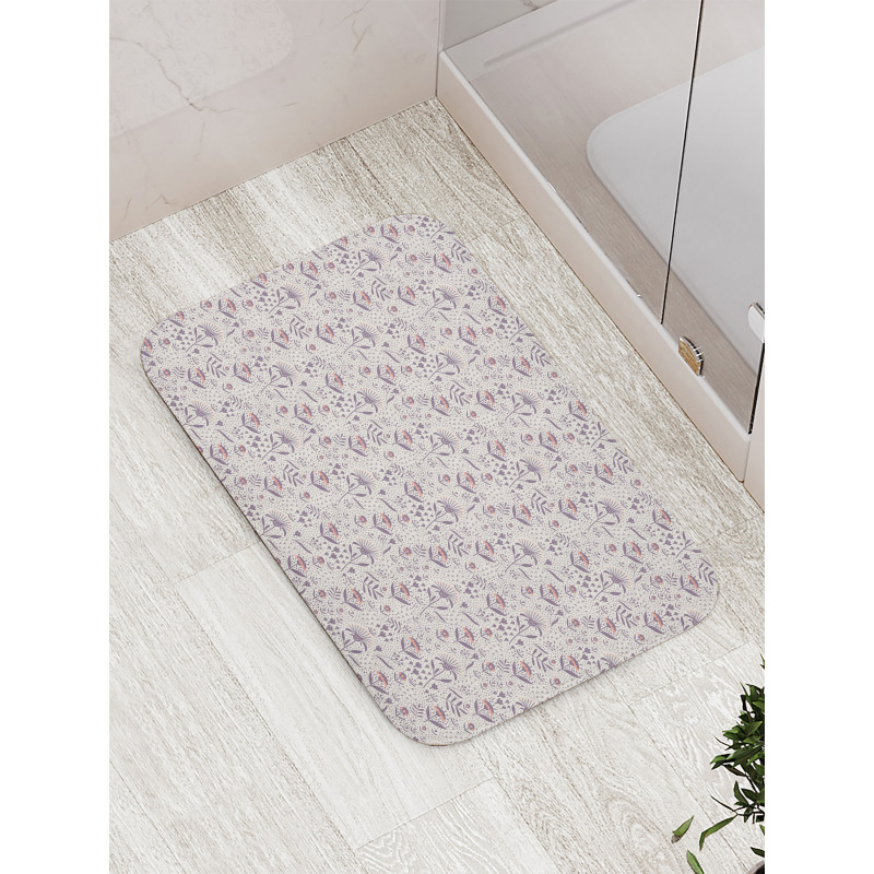 Blossom Pattern on Off White Bath Mat