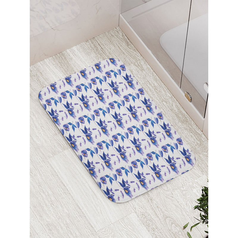 Watercolor Spring Plants Bath Mat