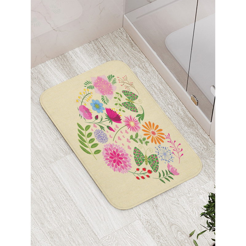 Colorful Flowers Butterflies Bath Mat