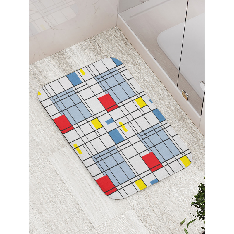 Quadratic Striped Grid Bath Mat