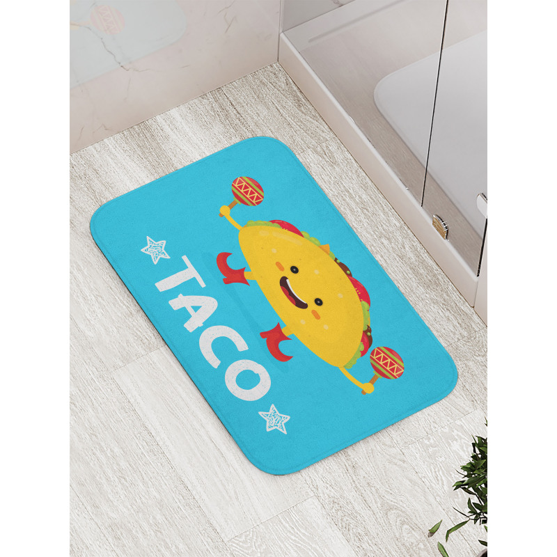 Dancing Funny Taco Cartoon Bath Mat