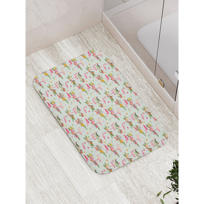 Exotic Flamingo Foliage Art Bath Mat