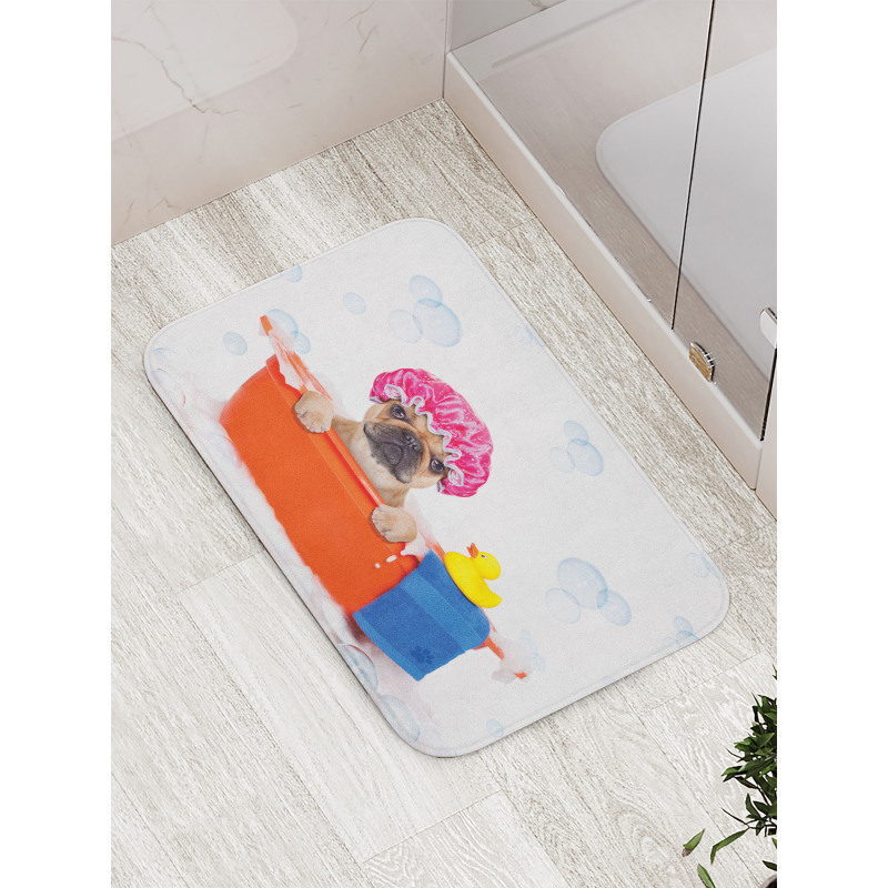 Dog Having a Bath Tub Bath Mat