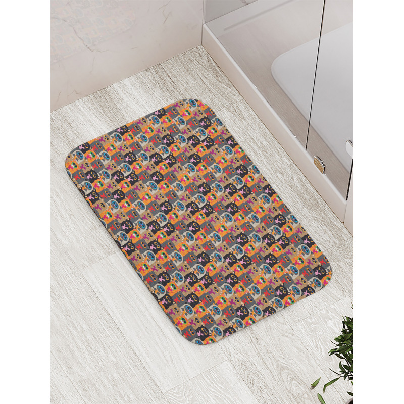 Colorful Cats Holding Hearts Bath Mat