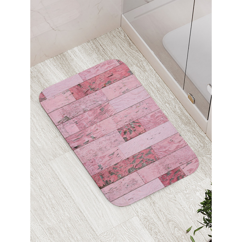 Pink Toned Rustic Planks Bath Mat