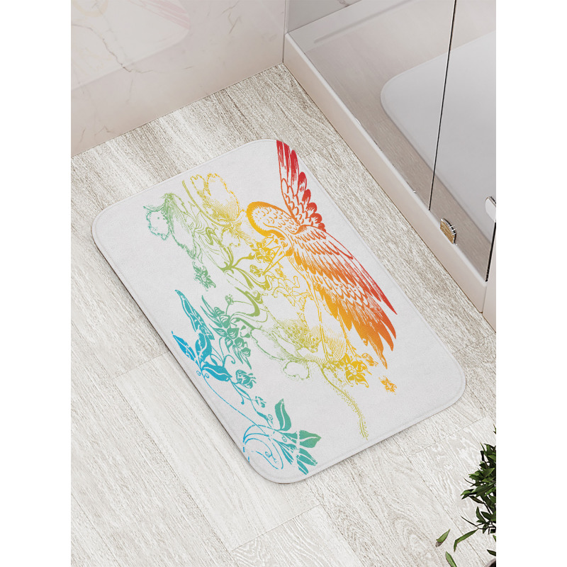 Oriental Bird with Flowers Bath Mat