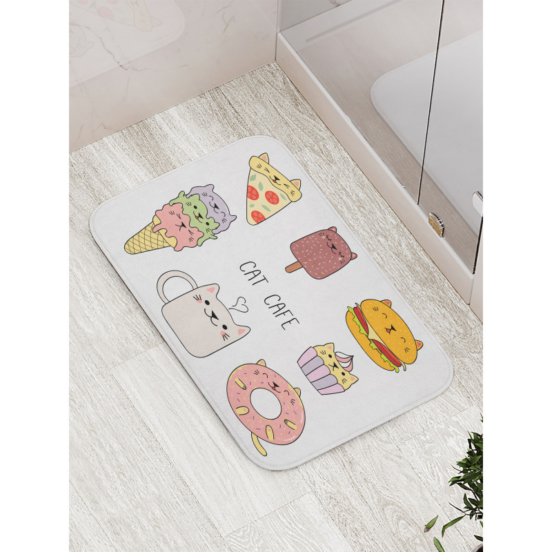 Cats Cafe Food Shapes Bath Mat