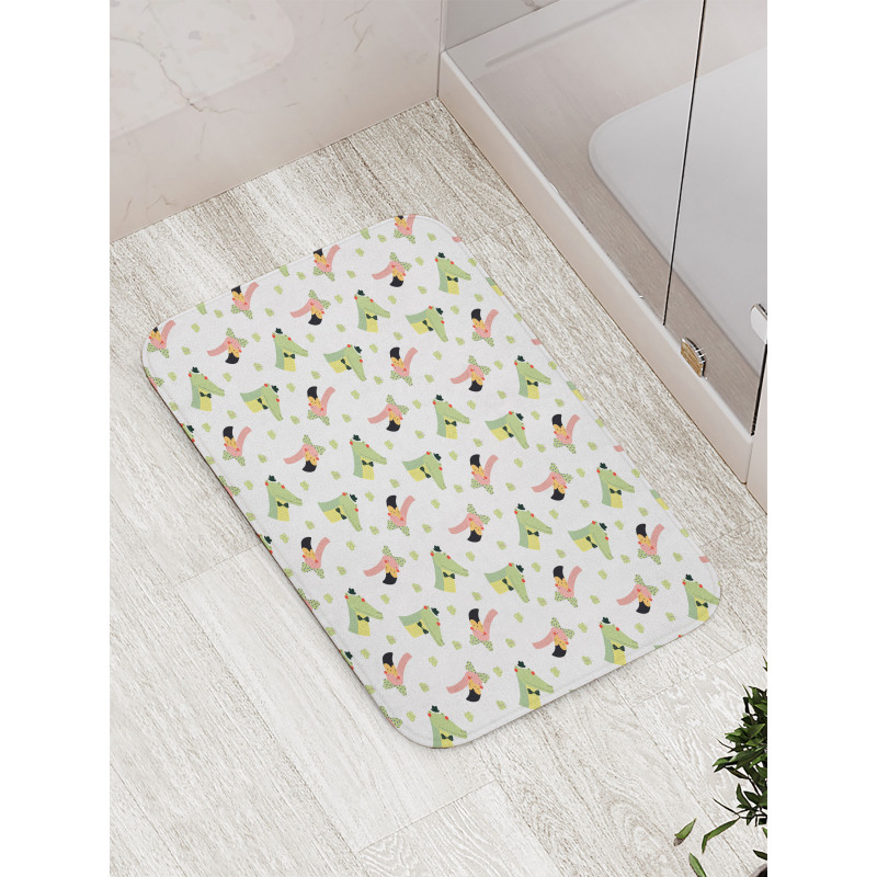 Crocodile Flamingo Doodle Bath Mat